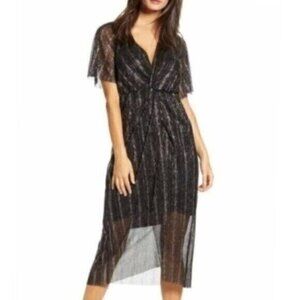 All in Favor Dolman Plisse Black And Metallic Midi Dress